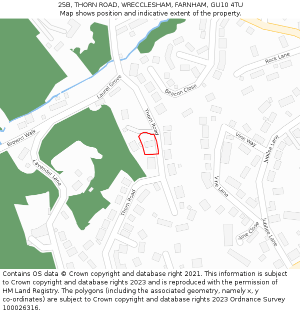 25B, THORN ROAD, WRECCLESHAM, FARNHAM, GU10 4TU: Location map and indicative extent of plot