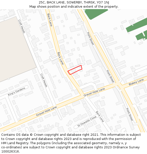 25C, BACK LANE, SOWERBY, THIRSK, YO7 1NJ: Location map and indicative extent of plot