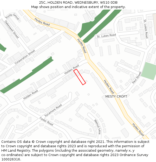 25C, HOLDEN ROAD, WEDNESBURY, WS10 0DB: Location map and indicative extent of plot