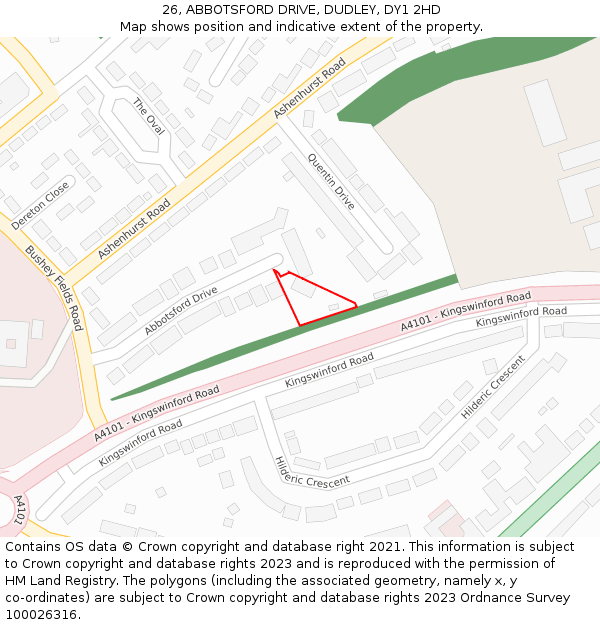 26, ABBOTSFORD DRIVE, DUDLEY, DY1 2HD: Location map and indicative extent of plot