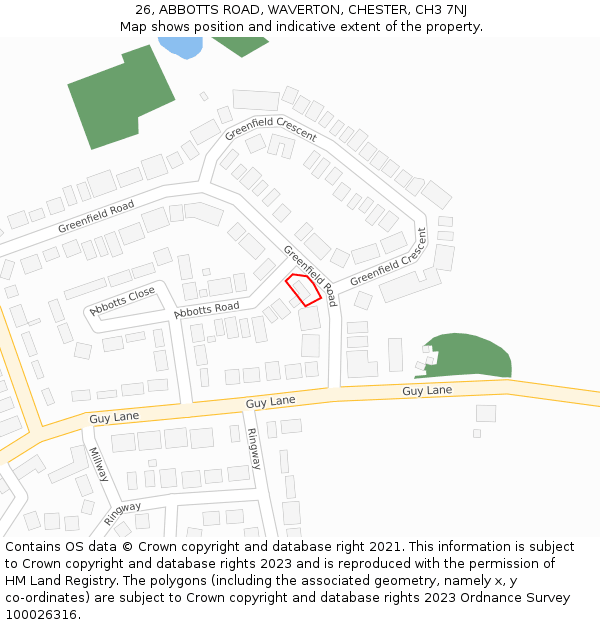 26, ABBOTTS ROAD, WAVERTON, CHESTER, CH3 7NJ: Location map and indicative extent of plot