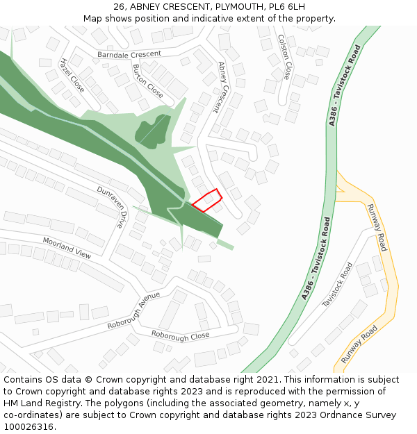 26, ABNEY CRESCENT, PLYMOUTH, PL6 6LH: Location map and indicative extent of plot