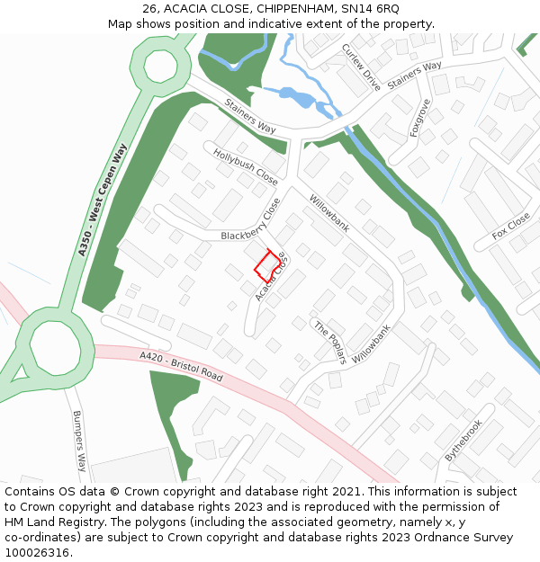 26, ACACIA CLOSE, CHIPPENHAM, SN14 6RQ: Location map and indicative extent of plot