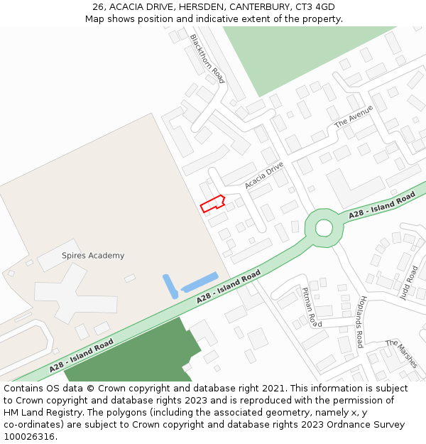 26, ACACIA DRIVE, HERSDEN, CANTERBURY, CT3 4GD: Location map and indicative extent of plot