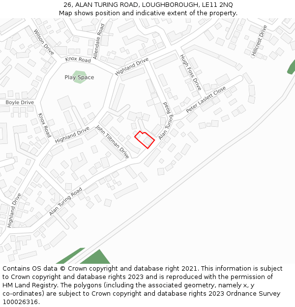 26, ALAN TURING ROAD, LOUGHBOROUGH, LE11 2NQ: Location map and indicative extent of plot