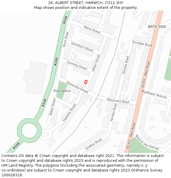 26, ALBERT STREET, HARWICH, CO12 3HY: Location map and indicative extent of plot