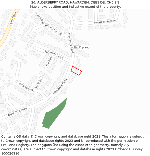 26, ALDERBERRY ROAD, HAWARDEN, DEESIDE, CH5 3JS: Location map and indicative extent of plot