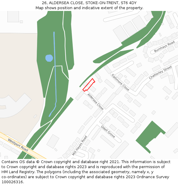 26, ALDERSEA CLOSE, STOKE-ON-TRENT, ST6 4DY: Location map and indicative extent of plot