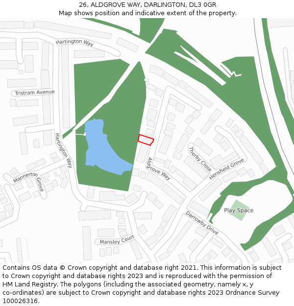 26, ALDGROVE WAY, DARLINGTON, DL3 0GR: Location map and indicative extent of plot
