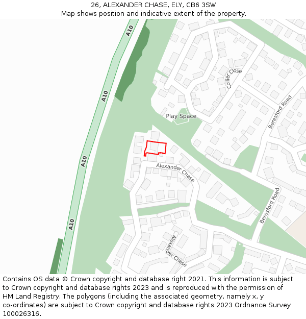 26, ALEXANDER CHASE, ELY, CB6 3SW: Location map and indicative extent of plot