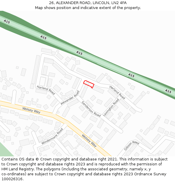 26, ALEXANDER ROAD, LINCOLN, LN2 4FA: Location map and indicative extent of plot