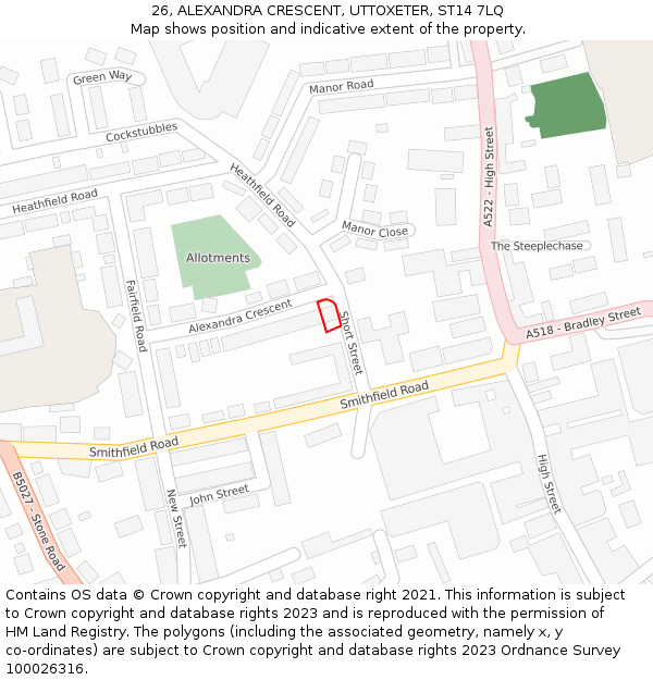 26, ALEXANDRA CRESCENT, UTTOXETER, ST14 7LQ: Location map and indicative extent of plot