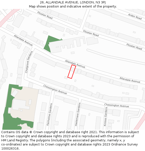 26, ALLANDALE AVENUE, LONDON, N3 3PJ: Location map and indicative extent of plot