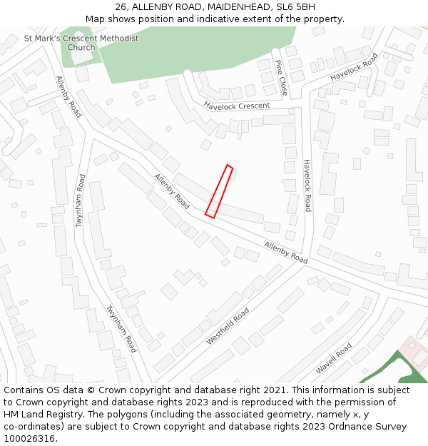 26, ALLENBY ROAD, MAIDENHEAD, SL6 5BH: Location map and indicative extent of plot