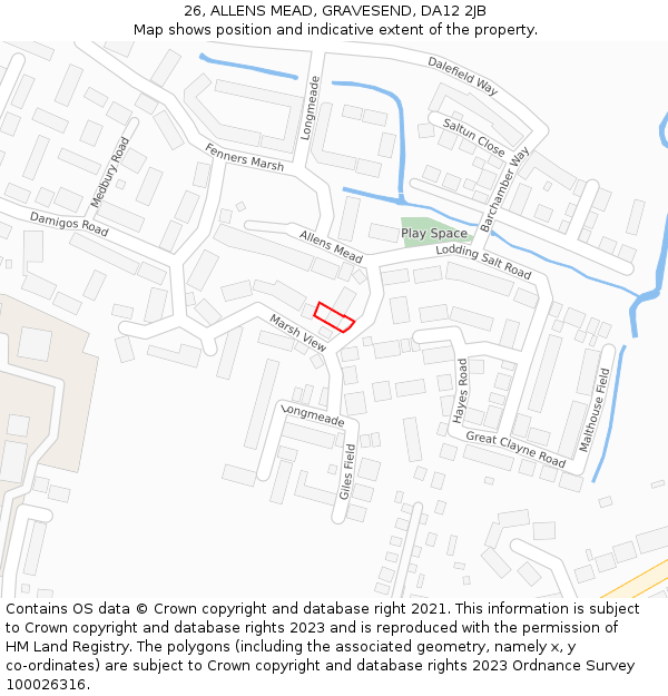 26, ALLENS MEAD, GRAVESEND, DA12 2JB: Location map and indicative extent of plot