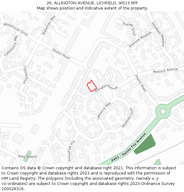 26, ALLINGTON AVENUE, LICHFIELD, WS13 6PF: Location map and indicative extent of plot