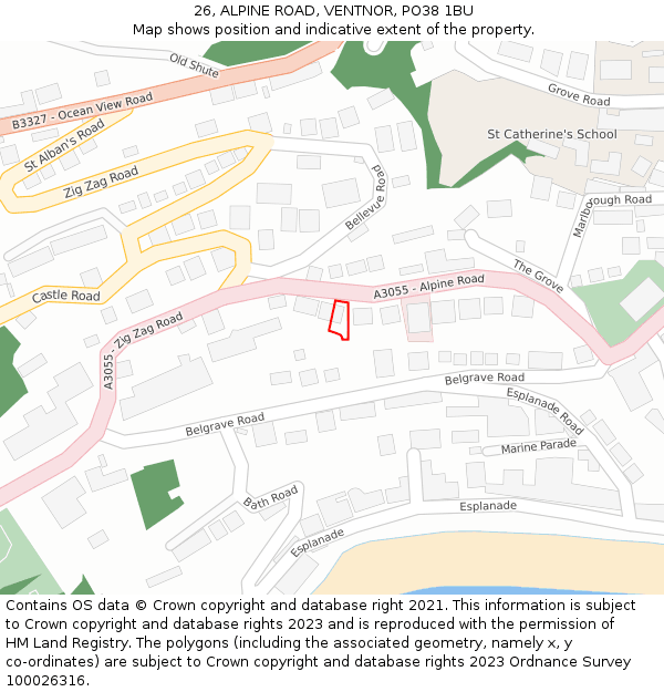 26, ALPINE ROAD, VENTNOR, PO38 1BU: Location map and indicative extent of plot