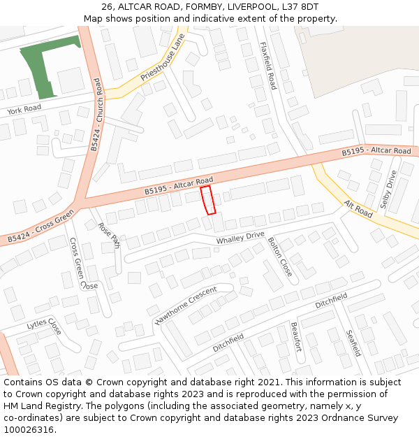 26, ALTCAR ROAD, FORMBY, LIVERPOOL, L37 8DT: Location map and indicative extent of plot