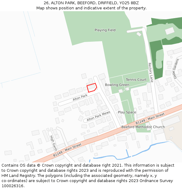 26, ALTON PARK, BEEFORD, DRIFFIELD, YO25 8BZ: Location map and indicative extent of plot