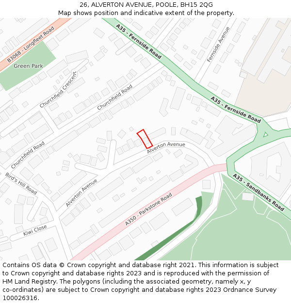 26, ALVERTON AVENUE, POOLE, BH15 2QG: Location map and indicative extent of plot