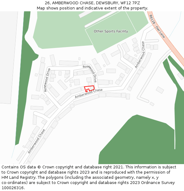 26, AMBERWOOD CHASE, DEWSBURY, WF12 7PZ: Location map and indicative extent of plot