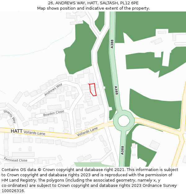 26, ANDREWS WAY, HATT, SALTASH, PL12 6PE: Location map and indicative extent of plot