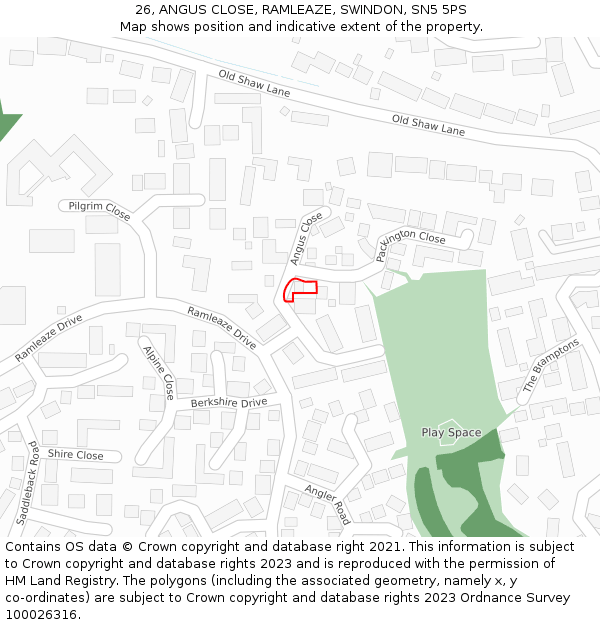 26, ANGUS CLOSE, RAMLEAZE, SWINDON, SN5 5PS: Location map and indicative extent of plot