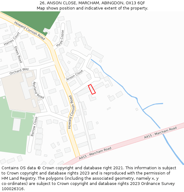 26, ANSON CLOSE, MARCHAM, ABINGDON, OX13 6QF: Location map and indicative extent of plot