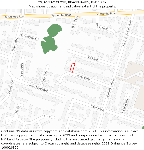 26, ANZAC CLOSE, PEACEHAVEN, BN10 7SY: Location map and indicative extent of plot