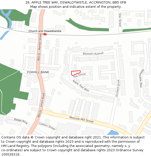 26, APPLE TREE WAY, OSWALDTWISTLE, ACCRINGTON, BB5 0FB: Location map and indicative extent of plot