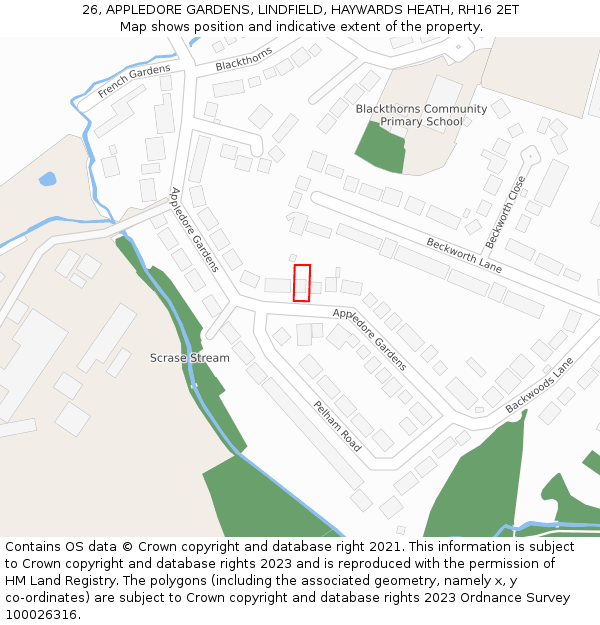 26, APPLEDORE GARDENS, LINDFIELD, HAYWARDS HEATH, RH16 2ET: Location map and indicative extent of plot