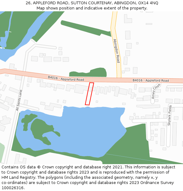 26, APPLEFORD ROAD, SUTTON COURTENAY, ABINGDON, OX14 4NQ: Location map and indicative extent of plot