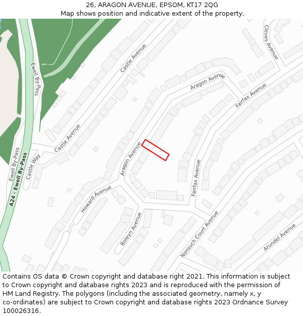 26, ARAGON AVENUE, EPSOM, KT17 2QG: Location map and indicative extent of plot