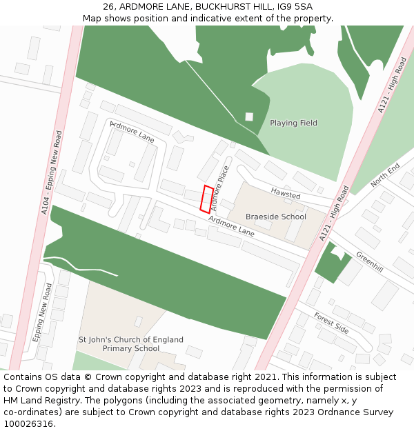 26, ARDMORE LANE, BUCKHURST HILL, IG9 5SA: Location map and indicative extent of plot