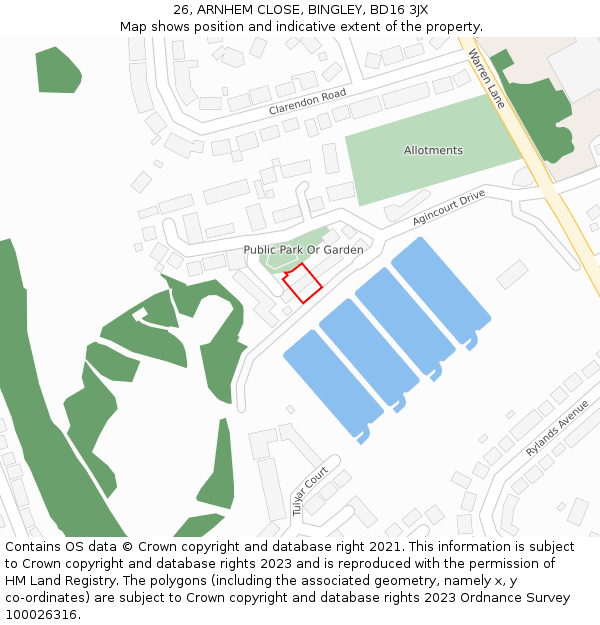 26, ARNHEM CLOSE, BINGLEY, BD16 3JX: Location map and indicative extent of plot