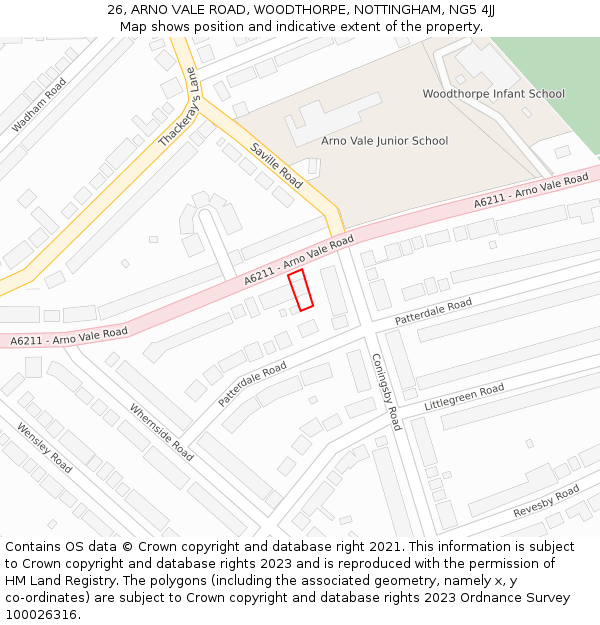 26, ARNO VALE ROAD, WOODTHORPE, NOTTINGHAM, NG5 4JJ: Location map and indicative extent of plot