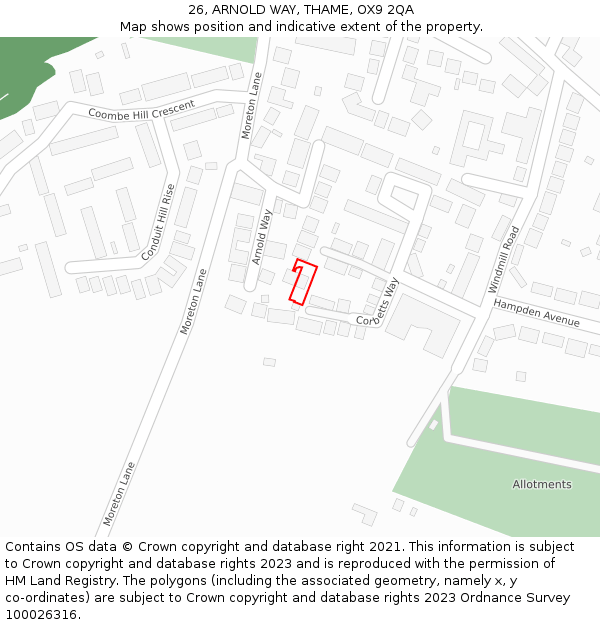 26, ARNOLD WAY, THAME, OX9 2QA: Location map and indicative extent of plot