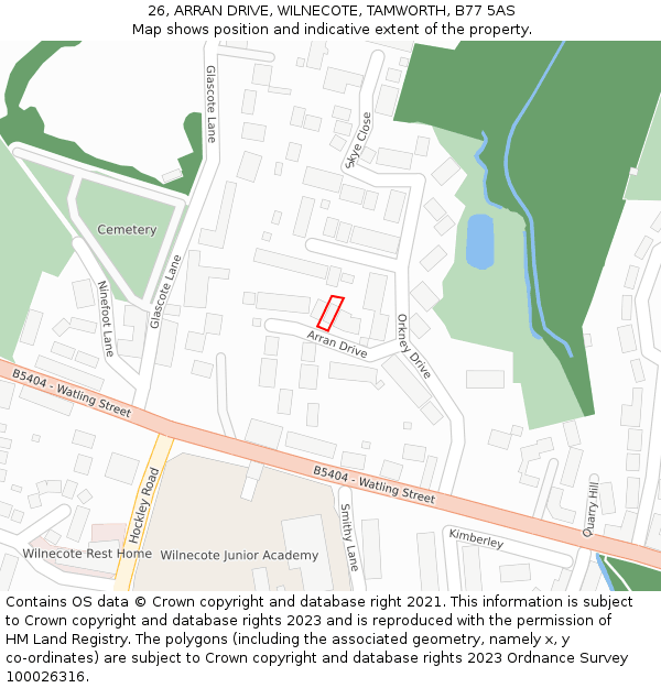 26, ARRAN DRIVE, WILNECOTE, TAMWORTH, B77 5AS: Location map and indicative extent of plot