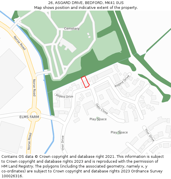 26, ASGARD DRIVE, BEDFORD, MK41 0US: Location map and indicative extent of plot