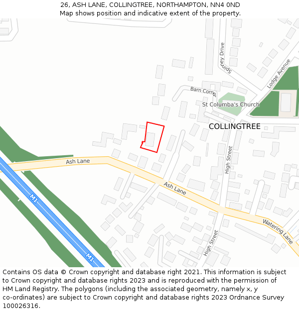 26, ASH LANE, COLLINGTREE, NORTHAMPTON, NN4 0ND: Location map and indicative extent of plot