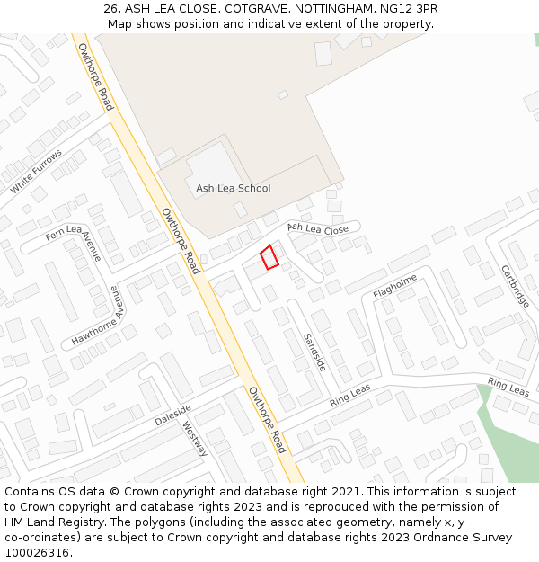 26, ASH LEA CLOSE, COTGRAVE, NOTTINGHAM, NG12 3PR: Location map and indicative extent of plot