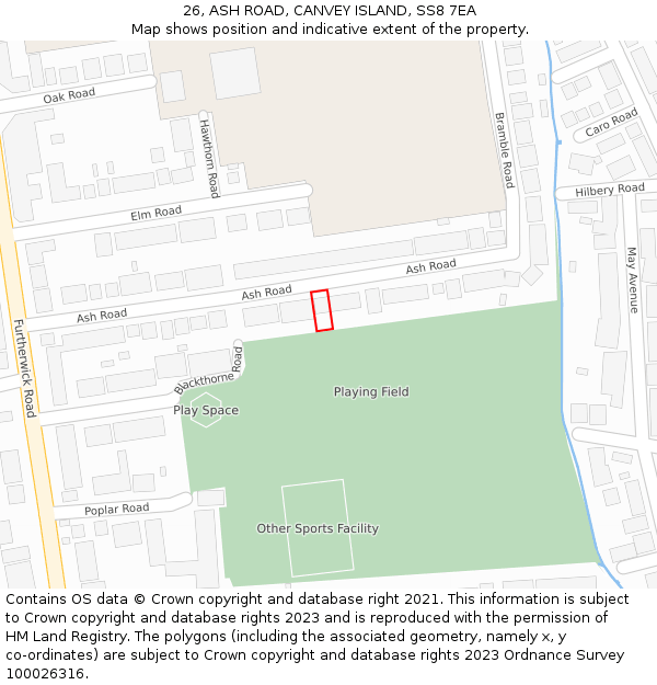 26, ASH ROAD, CANVEY ISLAND, SS8 7EA: Location map and indicative extent of plot