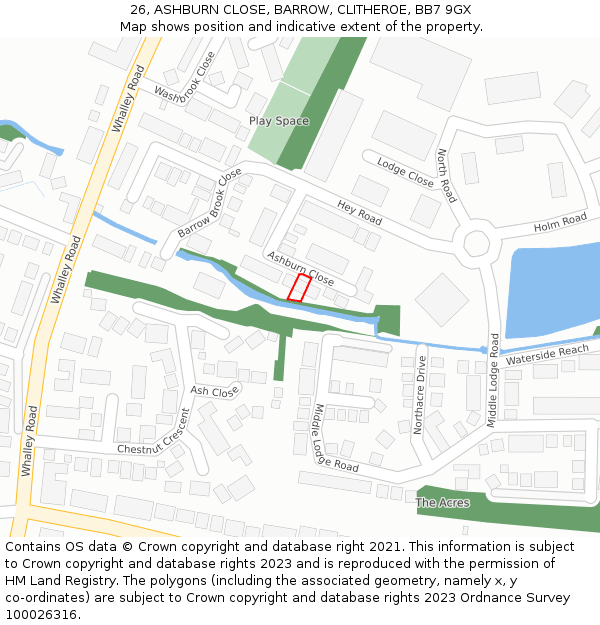 26, ASHBURN CLOSE, BARROW, CLITHEROE, BB7 9GX: Location map and indicative extent of plot