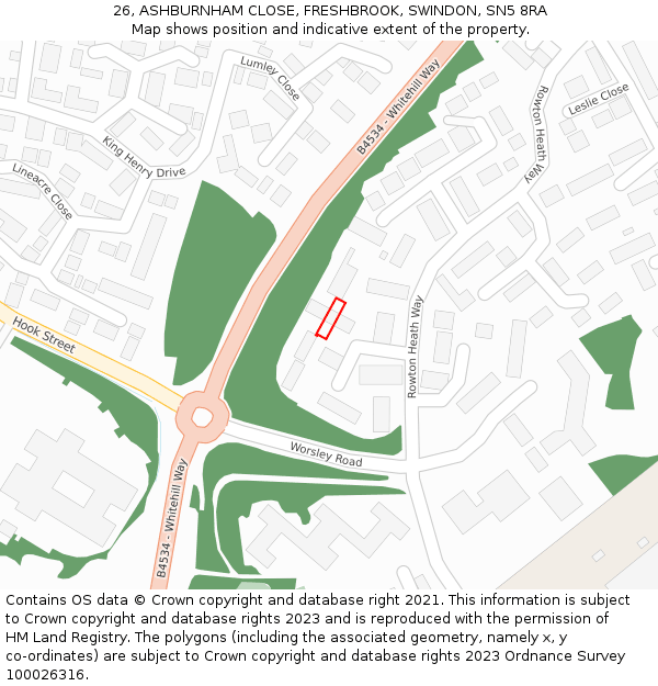 26, ASHBURNHAM CLOSE, FRESHBROOK, SWINDON, SN5 8RA: Location map and indicative extent of plot