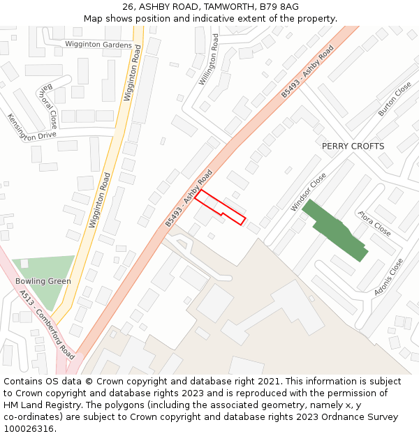26, ASHBY ROAD, TAMWORTH, B79 8AG: Location map and indicative extent of plot