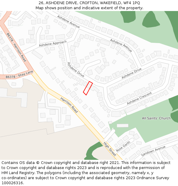 26, ASHDENE DRIVE, CROFTON, WAKEFIELD, WF4 1PQ: Location map and indicative extent of plot