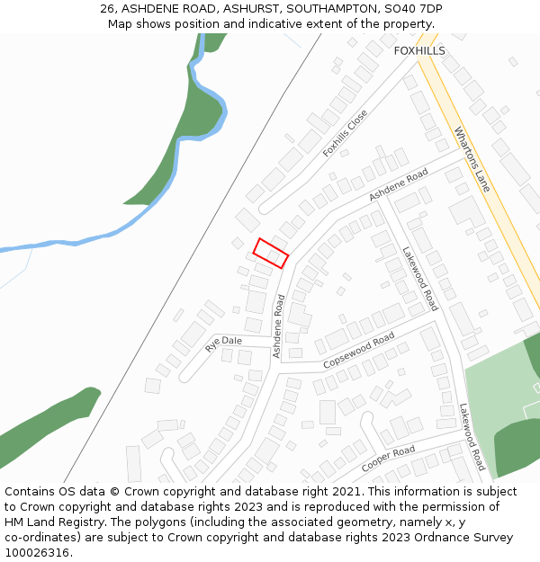 26, ASHDENE ROAD, ASHURST, SOUTHAMPTON, SO40 7DP: Location map and indicative extent of plot