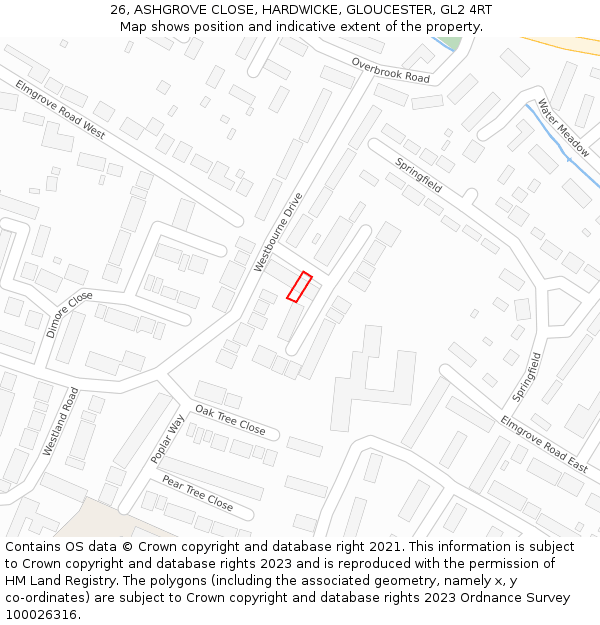 26, ASHGROVE CLOSE, HARDWICKE, GLOUCESTER, GL2 4RT: Location map and indicative extent of plot