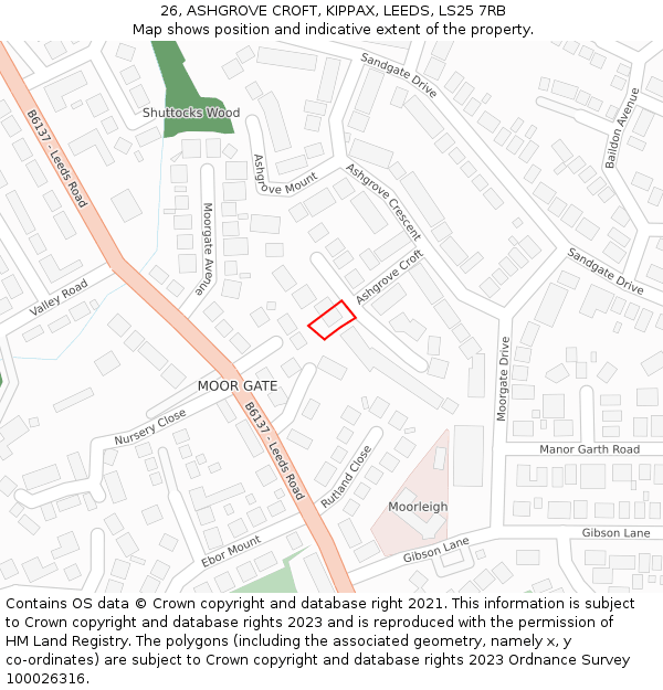 26, ASHGROVE CROFT, KIPPAX, LEEDS, LS25 7RB: Location map and indicative extent of plot