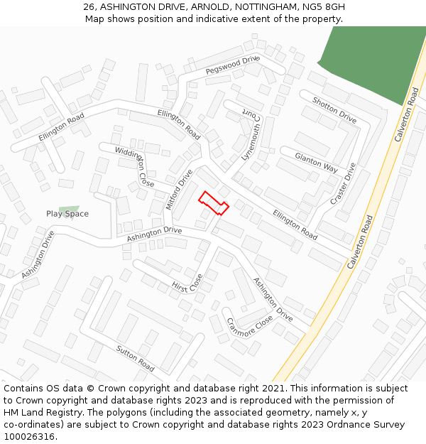 26, ASHINGTON DRIVE, ARNOLD, NOTTINGHAM, NG5 8GH: Location map and indicative extent of plot